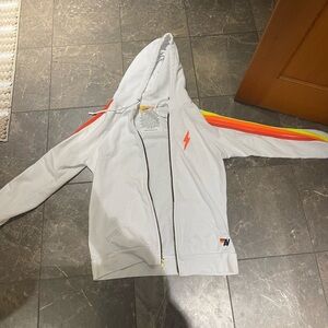 Aviator Nation White and Orange zip up hoodie,
